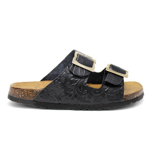 "Chloe" Women's Floral Strapped Sandal - Black