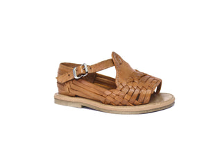 Side view kid's light brown classic opened toed leather huaraches