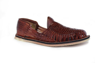 Side view classic chestnut colored leather closed toe men's huarache
