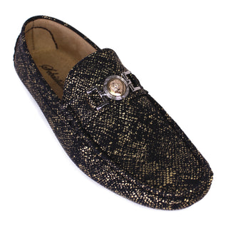 Men's Snake Print Driver Loafers - Black