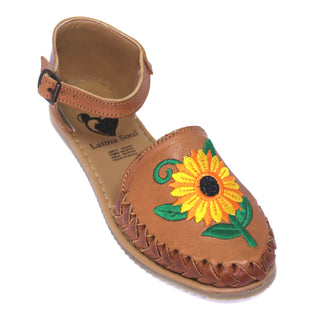 "Marisol" Women's Embroidered Sunflower Huarache - Honey