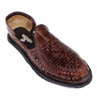 Classic café colored leather closed toe men's huarache with a black outer-sole