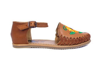 "Marisol" Women's Embroidered Sunflower Huarache - Honey