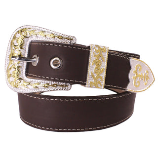 Western Belt w/ Gold Buckle - Café