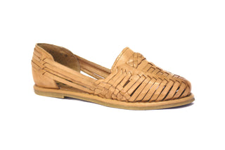 Side view of classic leather woven natural colored huarache