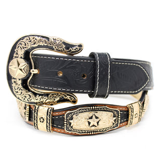 Star Scalloped Concho Western Belt - Black