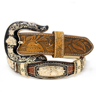 Horse Scalloped Concho Western Belt - Honey