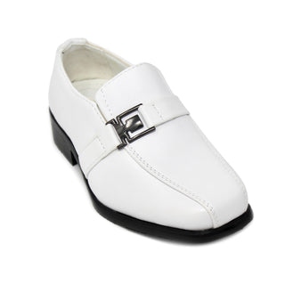 Kid's Slip-on Dress Loafers w/ Side Buckle- White