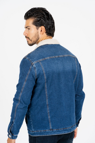 Platini Men's Blue Faux Shearling-Lined Denim Jacket