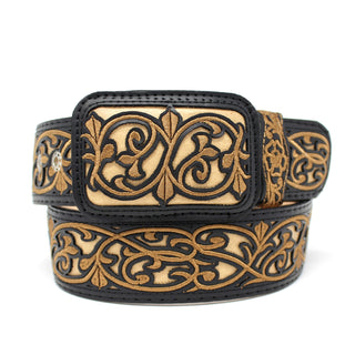 Laser Cowboy Belt w/ Embroidery - Black
