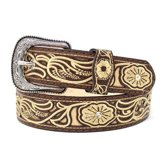 Laser Cowgirl Belt w/ Silver Buckle - Café