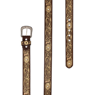 Laser Cowgirl Belt w/ Silver Buckle - Café