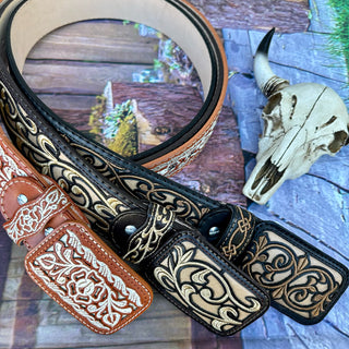 Laser Cowboy Belt w/ Embroidery - Black