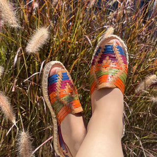 "Mia" Women's Opened-toe Huaraches - Multicolor Tan