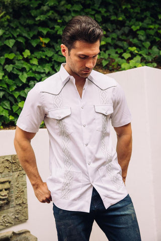 Men's Modern Fit GUAYABERA Shirt- White