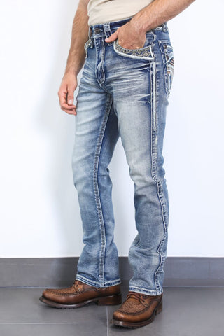 Platini Slim Bootcut Tripple Stitch Denim Jeans- Blue