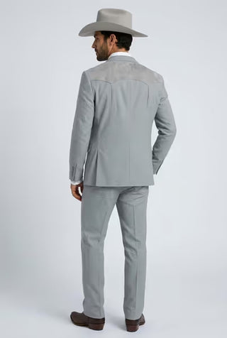Platini Men's Western Suit with Suede Yoke gray two-piece suit with suede lapels. Back suit image