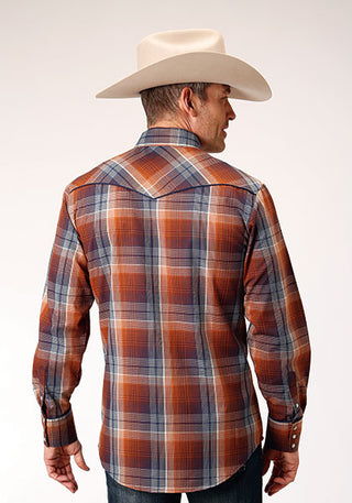 Roper Men's Red Plaid Embroidered Long Sleeve Snap Western Shirt