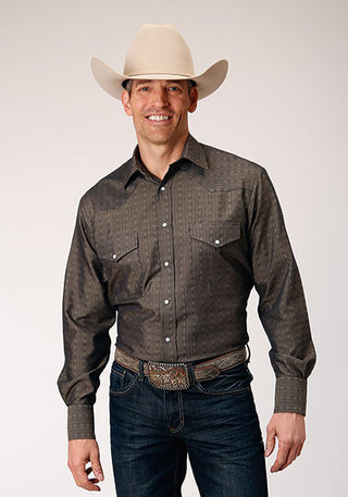 Roper Men's Grey Floral Stripe Long Sleeve Snap Western Shirt