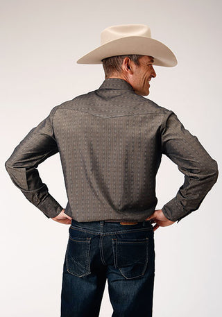 Roper Men's Grey Floral Stripe Long Sleeve Snap Western Shirt