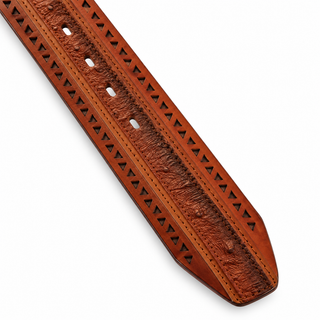 Los Altos Ostrich Laser Belt with Square Buckle - Faded Cognac