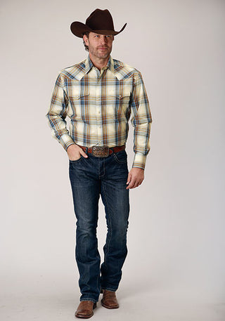 Roper Men's Desert Blue Plaid Long Sleeve Snap Western Shirt