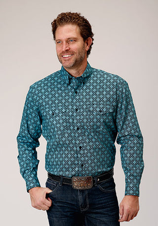 Roper Men's Lattice Medallion Print Long Sleeve Shirt