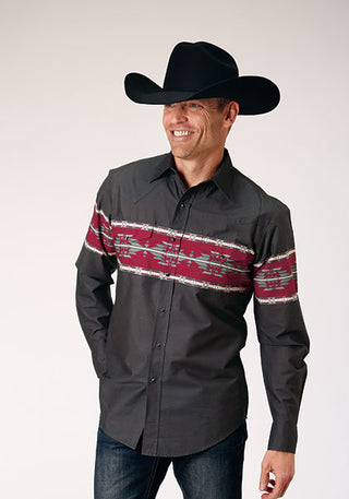 Roper Men's Vintage Southwestern Print Long Sleeve Snap Western Shirt