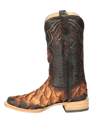 El General Men's Exotic Monster Fish Rodeo Cowboy Boots - Cognac