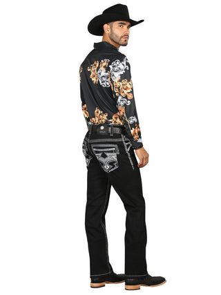 Centenario Men's Black Denim with White/Gray Embroidered Details