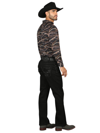 Centenario Men's Black Denim with Dark Embroidered Details
