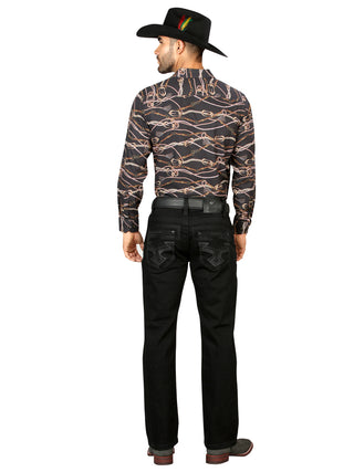 Centenario Men's Black Denim with Dark Embroidered Details