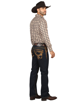 Centenario Men's Rinse Blue Denim with Gold Embroidered Details
