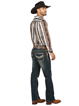 Centenario Men's Tinted Green Denim with Embroidered Details