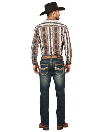 Centenario Men's Tinted Green Denim with Embroidered Details