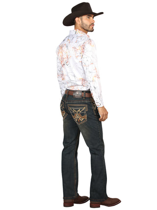 Centenario Men's Tinted Brown Denim with Embroidered Details