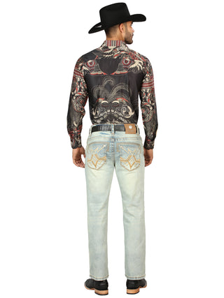 Centenario Men's Light Blue Denim with Embroidered Details