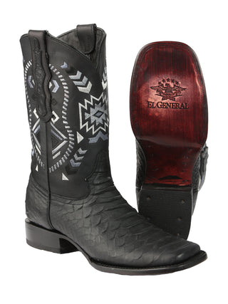 El General Men’s Black Python Imitation Rodeo Boots