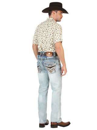 Centenario Men's Premium Denim Boot Cut Pants - Medium Blue