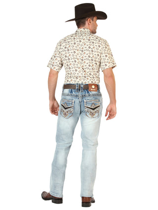 Centenario Men's Premium Denim Boot Cut Pants - Medium Blue