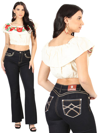 Centenario Women's Medium Blue Bootcut Denim Jeans