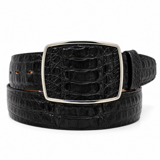 Los Altos Caiman Belly Square Buckle Belt- Black