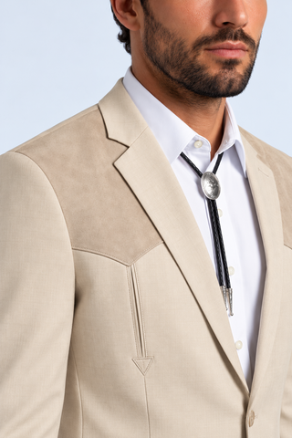 Platini Men's Western Suit with Suede Yoke