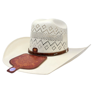 Angled view of 100X Ranger Diamante Shantung Cowboy Hat with vented crown and brim