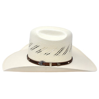 Side view of 100X Ranger Randado Cowboy Hat with leather hatband and silver buckle