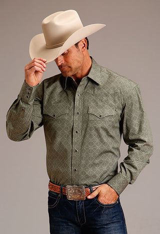 Stetson Men's Tonal Tile Print Long Sleeve Snap Western Shirt