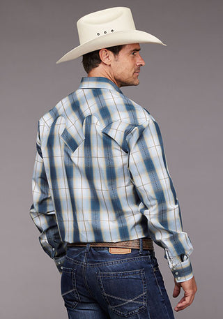 Stetson Men's Denim Ombre Plaid Long Sleeve Snap Western Shirt
