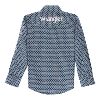 Boy's Wrangler Logo Long Sleeve Western Snap Shirt- Navy