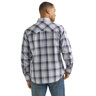 Wrangler Men's Retro Long Sleeve Sawtooth Snap Pocket Western Shirt- Blue Plaid