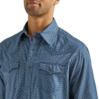 Wrangler Men's Retro Premium Western Snap Print Shirt- Blue Flower Chain